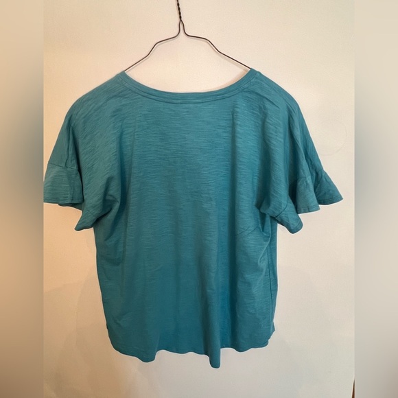 MATILDA JANE WOMEN’S TOP. SIZE XL. TURQUOISE TONES  RUFFLE STYLE SHORT SLEEVES - Picture 4 of 9